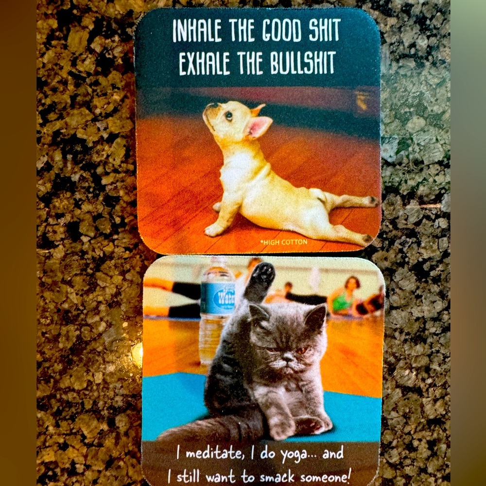 Funny cat and dog yoga foam coasters new unused